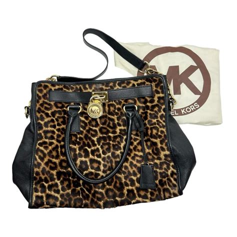 Michael Kors Hamilton Leopard Print Calf Hair Satchel, Leather Trim